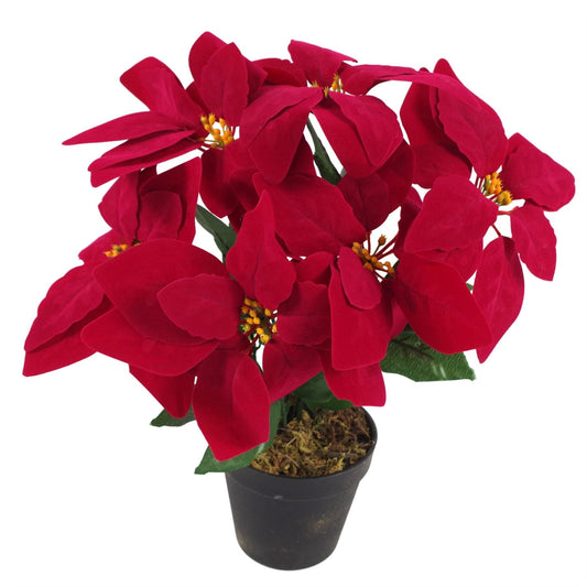 Artificial Red Poinsettia Plant 40 cm _ Faux Christmas Houseplant Decoration