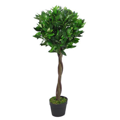 90cm Leaf Design UK Pair of Artificial Bay Topiary Ball Trees, Green Twist