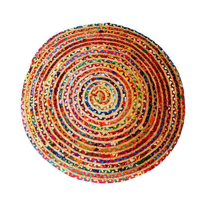 Round Jute and Recycled Cotton Rug - 90 cm