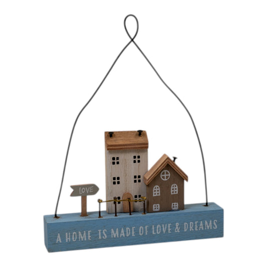 Wooden Hanging Blue Double House