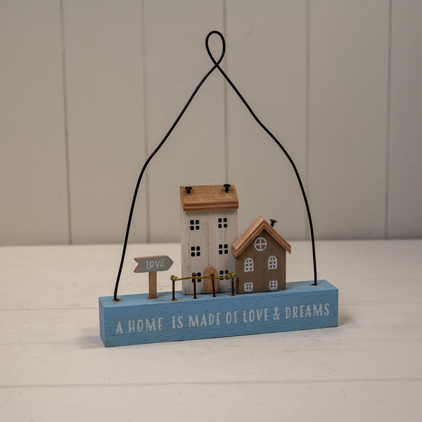 Wooden Hanging Blue Double House