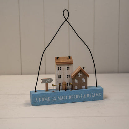 Wooden Hanging Blue Double House